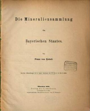 Die Mineraliensammlung des Bayerischen Staates
