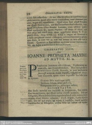 Observatio XXXVI. De Ioanne Propheta Maximo. Ad Matth. XI. II.