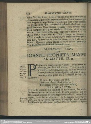 Observatio XXXVI. De Ioanne Propheta Maximo. Ad Matth. XI. II.