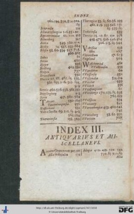 Index III. Antiquarius Et Miscellaneus.