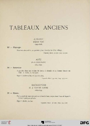 Tableaux Anciens (Nr. 33-147)