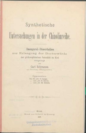 Synthetische Untersuchungen in der Chinolinreihe