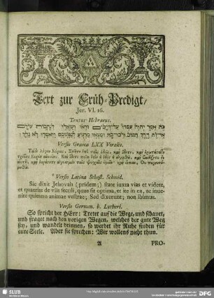 [Erklärung der Früh-Predigt, Jer. VI. 16]