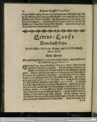 Lebens=Lauffs Dritte Lauff=Bahn. Apostolischer Missions=Gang: und Regis erwachsenes Alter