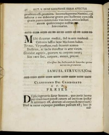 Clarissimo Dn. Candidato S. P. D. Præses.