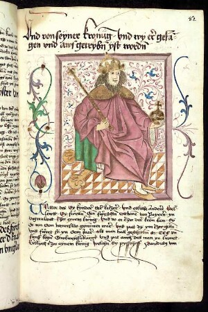 Thronender ungarischer Herrscher: Otthonis, von Rankenwerk umgeben.