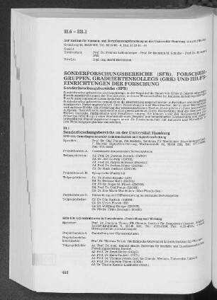 III. Sonderforschungsbereiche (SFB), Forschergruppen, Graduiertenkolleg (GRK) und Hilfseinrichtungen der Forschung
