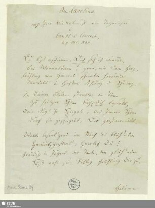 39: An Carolina - Mus.Schu.39 : [Widmungsgedicht]