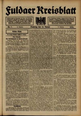 Erste Ausgabe vom Samstag, den 10. Januar 1914.