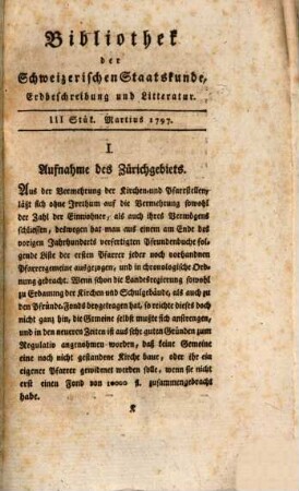 Bibliothek der schweizerischen Staatskunde, Erdbeschreibung und Litteratur. 2,3. 1797 = März