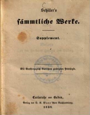 F. v. Schillers sämmtliche Werke, Supplement. Briefe an den Freiherrn Heribert von Dalberg