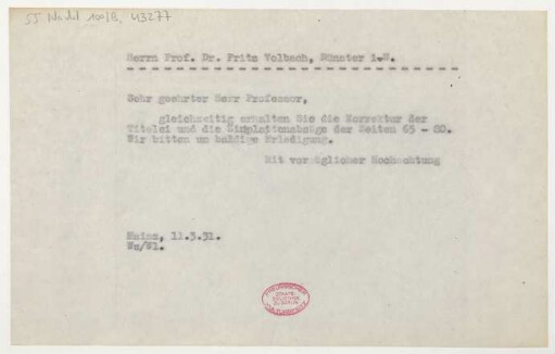Brief an Fritz Volbach : 11.03.1931