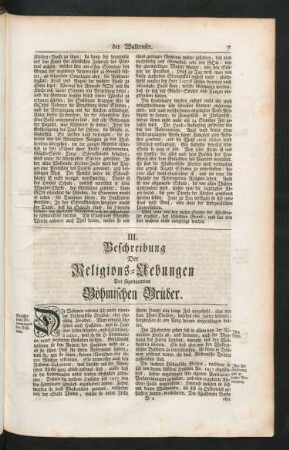 III. Beschreibung Der Religions-Uebungen Der sogenannten Böhmischen Brüder