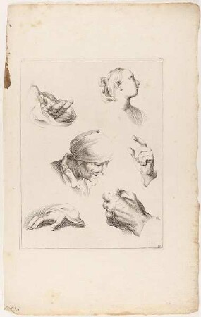 Kopf- und Handstudie, Blatt 30 aus der Folge "Fondamenten der Teecken-Konst aerdigh geinvertaert door Abraham Bloemaert"