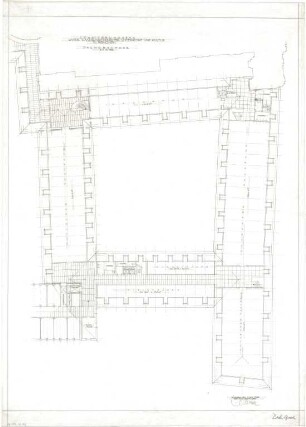 Gsaenger, Gustav; München, Theatinerstr.; Bayerisches Kultusministerium, Erweiterung - Erweiterungsbau, Bauentwurf (Grundriss DG)
