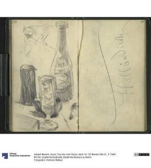 Hund, Flasche und Gläser