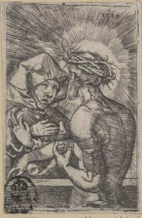 Christus mit Dornenkrone zu seiner Mutter sprechend