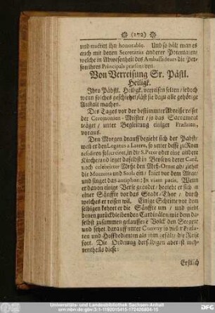 Von Verreisung Sr. Päbstl. Heiligk.