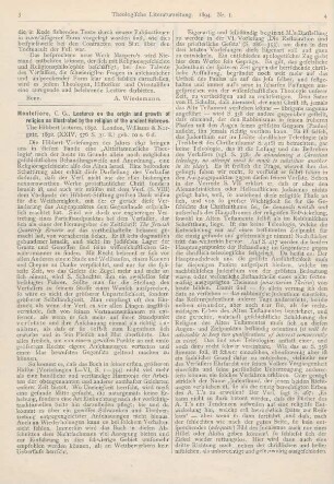 3-7 [Rezension] Montefiore, Claude G., Lectures on the origin and growth of religion as illustrated by the religion of the ancient Hebrews