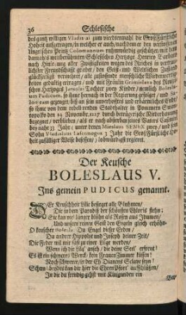 Der Keusche Boleslaus V. Ins gemein Pudicus genannt.