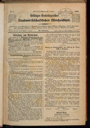16: Göttingen-Grubenhagensches landwirthschaftliches Wochenblatt