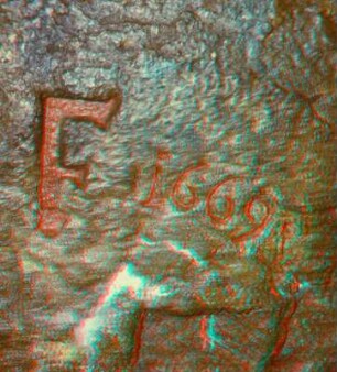 Inschrift mit Initiale und Jahreszahl 1669 im Thelersberger Stolln