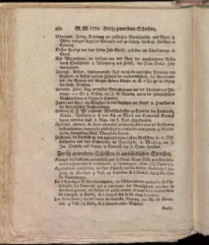 Fertig gewordene Schriften in ausländischen Sprachen.