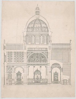 Thiersch, August ; München - Schwabing; Kath. Pfarrkirche St. Ursula - Querschiff, Seitenkapelle (Schnitt)