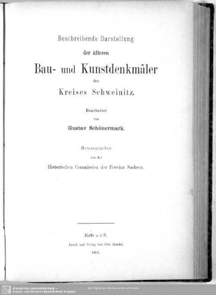 Beschreibende Darstellung der älteren Bau- und Kunstdenkmäler des Kreises Schweinitz