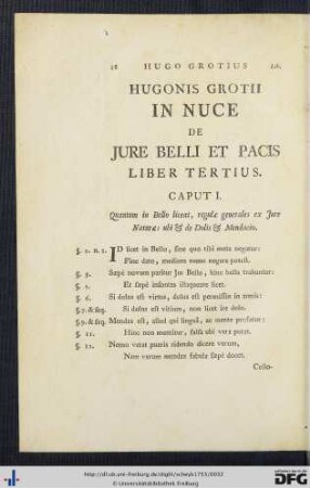 Hugonis Grotii In Nuce De Jure Belli Et Pacis Liber Tertius.