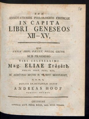 Annotationes Philologico Criticae In Capita Libri Geneseos XII - XV