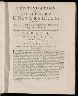 Chapitre I. La Vie de Mahomet.