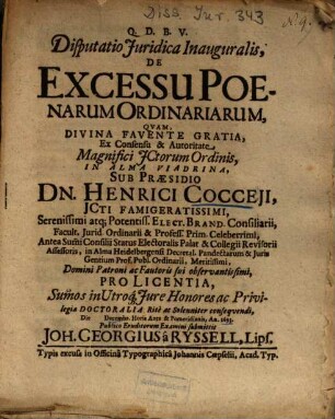 Disputatio Juridica Inauguralis, De Excessu Poenarum Ordinariarum
