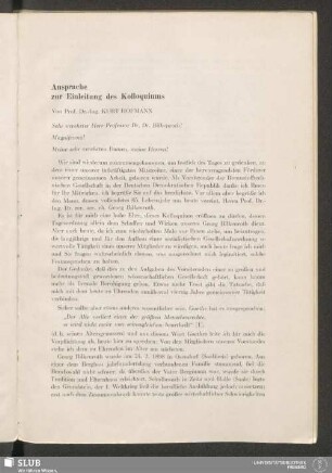 Ansprache zur Einleitung des Kolloquiums