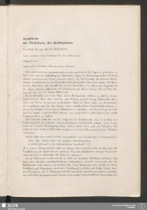 Ansprache zur Einleitung des Kolloquiums