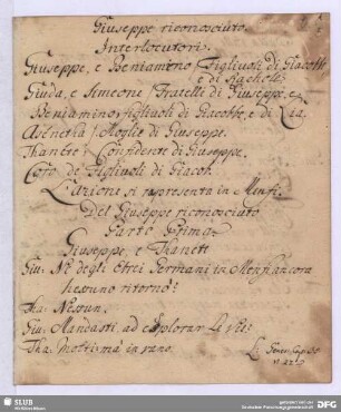 Giuseppe riconosciuto - MT.2570,misc.2 : [Libretto]
