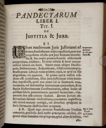 Pandectarum Liber I. Tit. I. De Justitia & Jure.