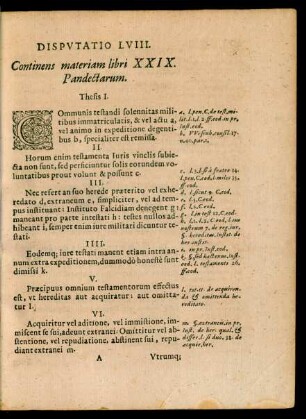 DISPVTATIO LVIII.|| Continens materiam libri XXIX.|| Pandectarum.|| (31. Decembr. Anno 86.||)[Kopftitel]