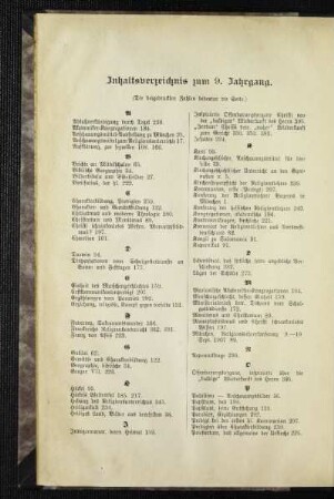 Inhaltsverzeichnis zum 9. Jahrgang