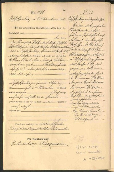 Standesamtsbuch der Stadt Aschaffenburg: Geburten 365/1900 - 184/1901
