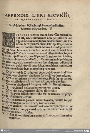 APPENDIX LIBRI SECVNDI, DE QVADRATVRA CIRCVLI.