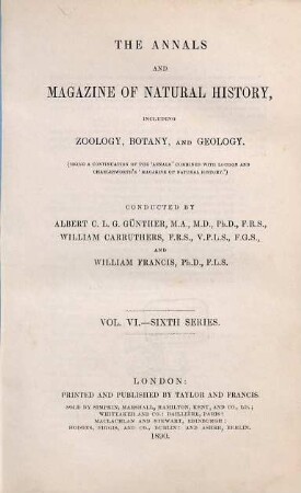 The annals and magazine of natural history, zoology, botany and geology : incorporating the journal of botany. 6. 1890