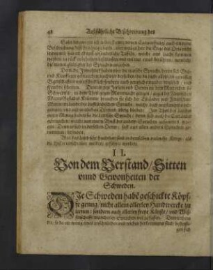 II. Von dem Verstand / Sitten und Gewohnheiten der Schweden.