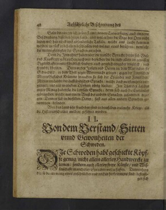 II. Von dem Verstand / Sitten und Gewohnheiten der Schweden.