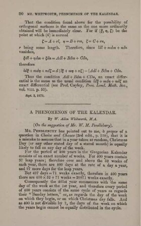 A Phenomenon of the kalendar.