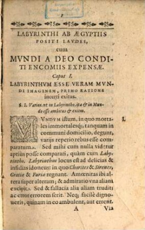 Labyrinthi Ab Aegyptiis Positi Lavdes, cum Mvndi A Deo Conditi Encomiis Expensae