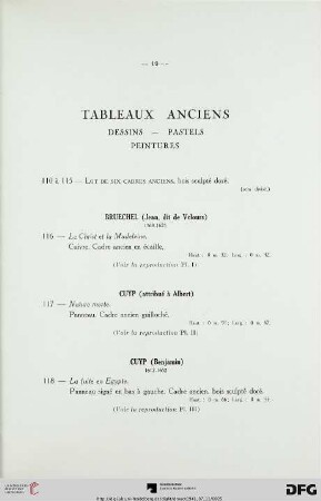 Tableaux anciens: Dessins – Pastels – Peintures (Nr. 110-136) avec planche V