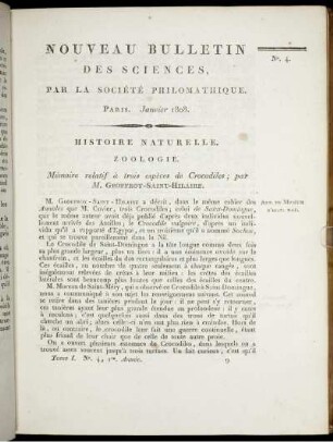 Nouveau Bulletin des Sciences, par la Société Philomatique. Paris. Janvier 1808., 4