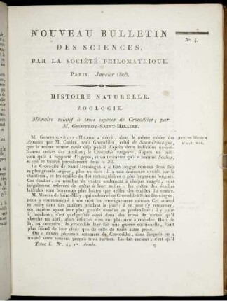 Nouveau Bulletin des Sciences, par la Société Philomatique. Paris. Janvier 1808., 4