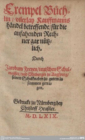 Exempel Büchlin : vilerlay Kauffmanns händel betreffende, für die anfahenden Rechner gar nützlich